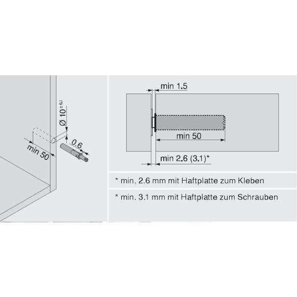 TIP-ON für Türen Kurzversion, bis Höhe 130cm, inkl. Haftplatten, Ausstoßweg 17mm,  platingrau 